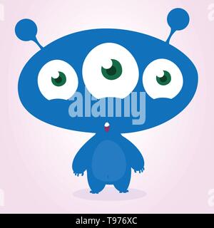 Funny cartoon three eyed alien. Vector illustration Stock Vector