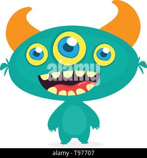 Funny cartoon three eyed alien. Vector illustration Stock Vector