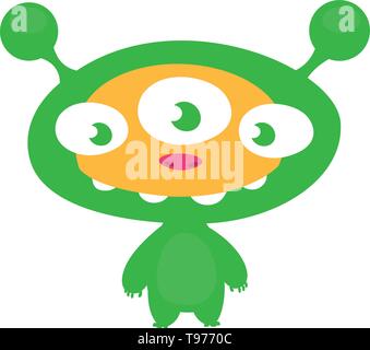 Cool cartoon monster with three eyes. Vector blue monster illustration. Halloween design Stock Vector