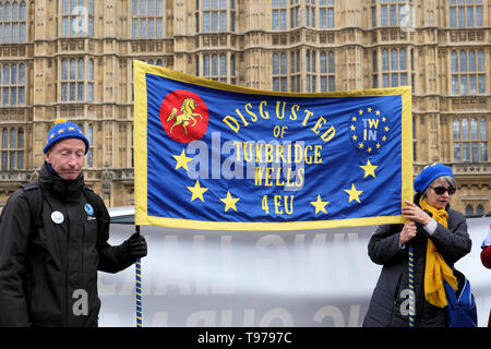 Two pro European Union anti Brexit protests with Disgusted of Tunbridge Wells banner in Westminster London England UK  KATHY DEWITT Stock Photo