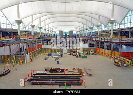 DENVER, CO -11 MAY 2019- View of the Denver International Airport, or DIA (DEN), a major hub for United Airlines and Frontier Airlines located at the  Stock Photo