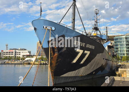 Retired MY Steve Irwin ship was flagship of Sea Shepherd Conservation Society used against whaling and illegal fishing. Stock Photo