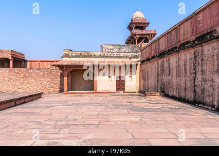 Buildings at Panch Mahal, Royal Palace complex in abandoned Fatehpur Sikri city built by Great Mughal Emperor Akbar at late 16th century, Uttar Prades Stock Photo