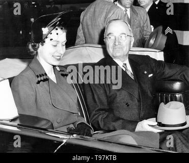 Photograph of President Harry S. Truman and England's Princess Elizabeth in Limousine, 10/31/1951 Stock Photo