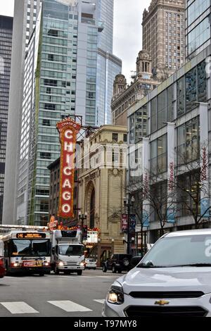 The iconic Chicago Theatre on North State Street, Chicago Loop, Illinois, USA Stock Photo