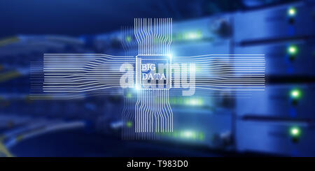 Big Data Concept on modern server room. Blue Technology Background Stock Photo