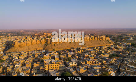 Aerial view of jaisalmer City, jaisalmer Fort, Golden City, Golden Fort, Rajasthan, India, Tourism, Background - Image Stock Photo