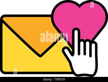 envelope mail with mouse pointer and heart vector illustration design Stock Vector