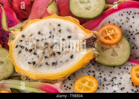 Tasty pitahaya and other fruits, closeup Stock Photo