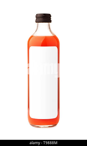 Long tall juice or jam glass orange bottle jar isolated on white background. Mock-up, ready for your design. Stock Photo