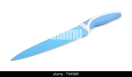 Blue ceramic knife isolated on white background Stock Photo