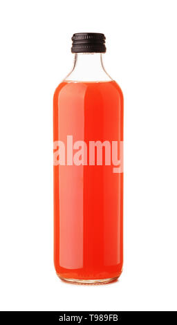 Grapefruit or carrot juice glass bottle isolated on white background Stock Photo