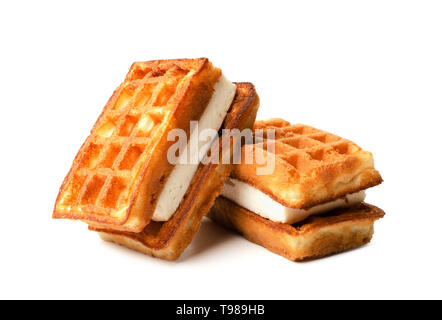 Sweet tasty viennese waffles isolated on a white background Stock Photo