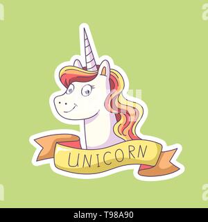 Cute unicorn Sticker. Hand drawn style doodle. Stock Vector