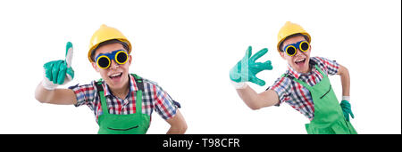 Funny construction worker isolated on white Stock Photo