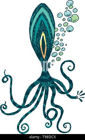 illustration of an octopus with a large eye Stock Photo