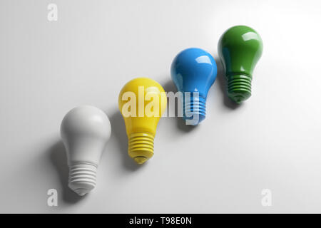 Painted light bulbs on white background Stock Photo