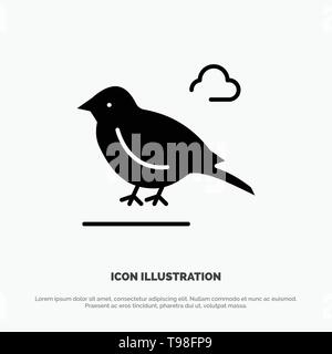 Bird, British, Small, Sparrow solid Glyph Icon vector Stock Vector