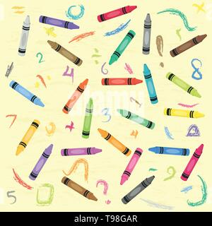 Crayon School Supplies Scribbles Doodle Seamless Repeat Pattern Vector illustration Stock Vector