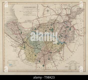 Cheshire antique county map by J & C Walker. Railways & boroughs 1868 old Stock Photo