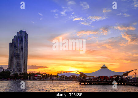 Le Bridge Ancol at sunset in the afternoon - Ancol Beach - Jakarta Indonesia Stock Photo