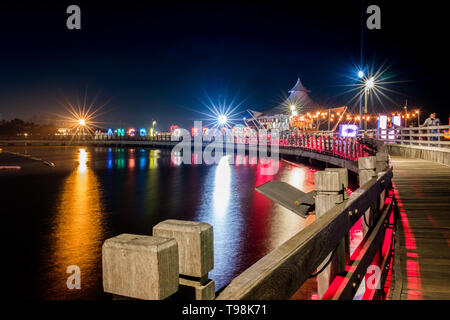 Le Bridge Ancol at night - Ancol Beach - Jakarta Indonesia Stock Photo