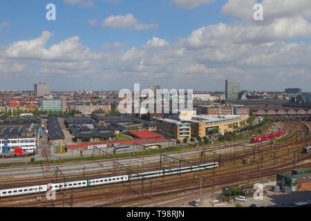 Copenhagen, Denmark - Jun 09, 2012: Railway tracks in city Stock Photo