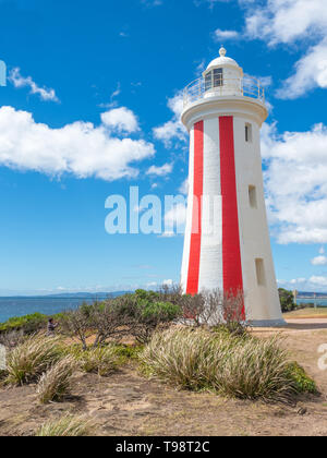 The Mersey Bluff Lighthouse standing at the mouth of the Mersey River, near Devonport in Tasmania. Stock Photo
