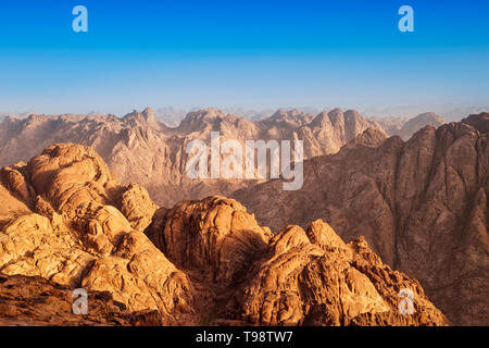 Rocks of holy ground Mount Sinai in early morning,Egypt Stock Photo