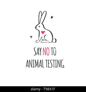 Say NO to animal testing, cruelty free Vector conceptual illustration. Symbol, logo in cartoon, sketch Stock Vector