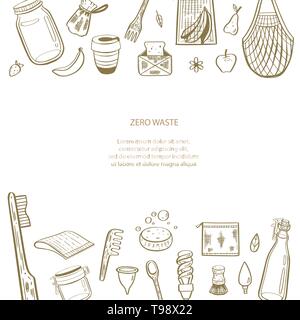 Zero waste vector hand drawn infographic background.Collection of eco and natural elements. Go green concept. Stock Vector