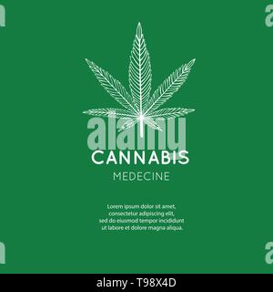 Vector hand drawn symbol of Cannabis, marijuana. Medicinal cannabidiol Stock Vector
