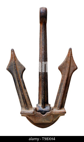 Isolated object: old rusty ship anchor, close-up shot, on white background Stock Photo
