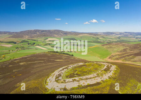 Aerial view of the White Caterthun an Iron Age hill fort overlooking Strathmore, Brechin, Angus, Scotland. Stock Photo
