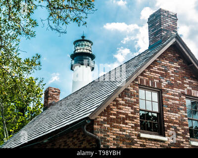 Cape Florida Lighthouse and Keeper's Cottage. Stock Photo