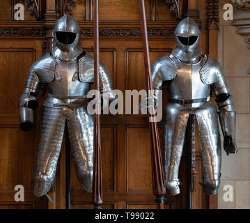 Suits of armour on display at  The Great Hall at Edinburgh Castle in Scotland, UK Stock Photo
