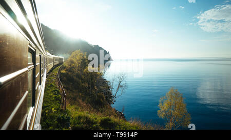 Trans-Siberian Railway at Lake Baikal, Siberia, Russia Stock Photo