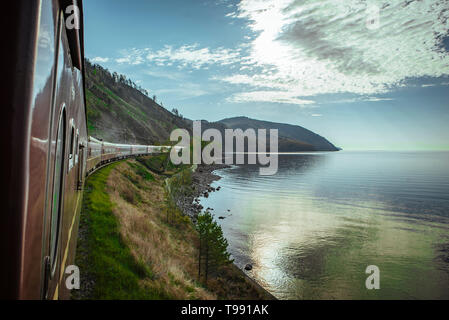 Trans-Siberian Railway at Lake Baikal, Siberia, Russia Stock Photo