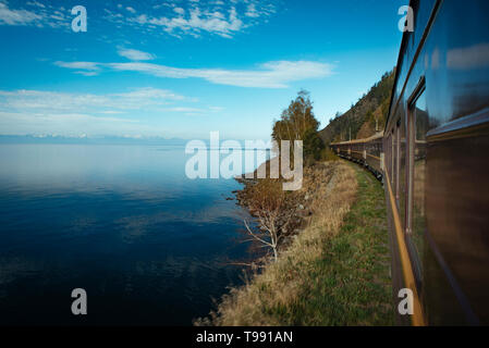 Trans-Siberian Railway at Lake Baikal, Siberia, Russia Stock Photo