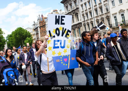 Participants at a pro-EU rally in London, England, on 2nd July, 2016. Stock Photo