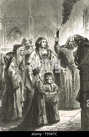 Elizabeth Woodville,taking sanctuary at Westminster Abbey, 1469 Stock Photo
