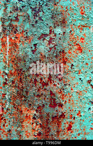 Old turquoise color painted rusty metal surface, background texture Stock Photo