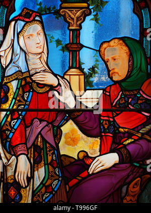 Detail of Stained Glass Windows on the Staircase at the Guildhall, Northampton. Stock Photo