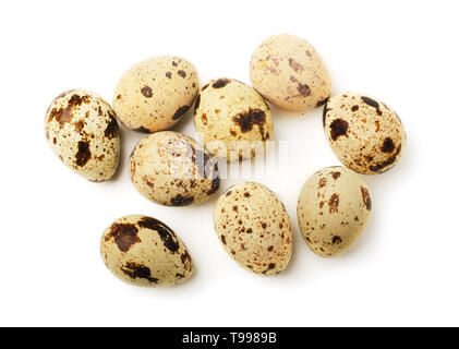 Quail eggs isolated on a white background. Top view. Stock Photo
