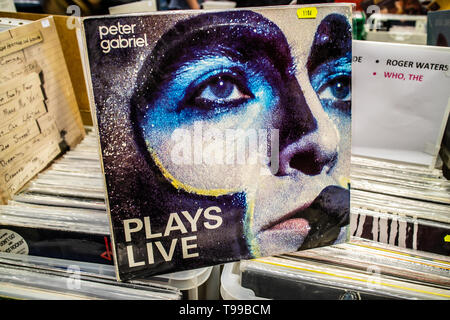 Nadarzyn, Poland, May 11, 2019: Peter Gabriel vinyl album on display for sale, Vinyl, LP, Album, Pop Rock, collection of Vinyl in background Stock Photo