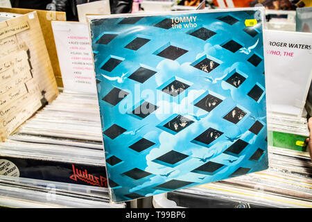 Nadarzyn, Poland, May 11, 2019: The Who, Tommy, Vinyl, LP, Album, 1969, Rock, collection of Vinyl in background Stock Photo