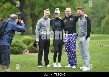 (Left to right) Ronan Keating, Storm Keating, Mike Tindall and Brian McFadden during the ISPS HANDA Mike Tindall Celebrity Golf Classic at the Belfry Golf & Resort Hotel in Sutton Coldfield. Stock Photo