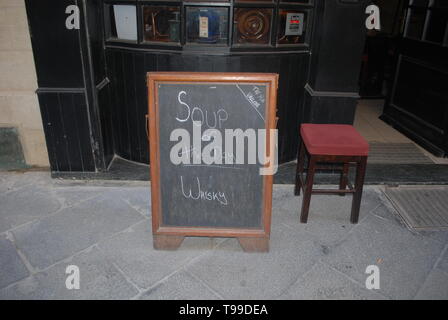 'Soup of the Day' at the famous Valletta bar in Malta where Oliver Reed died, simply known as 'The Pub.' Picture by Adam Alexander Stock Photo