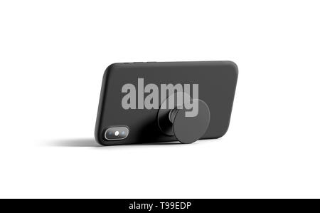 Download Blank black phone pop socket mock up, isolated, side view, 3d rendering. Empty glue grip for ...