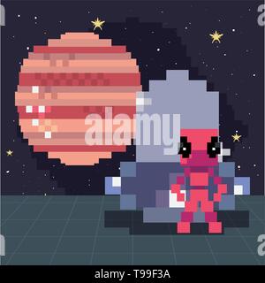 invader ufo space pixel video game retro vector illustration Stock Vector